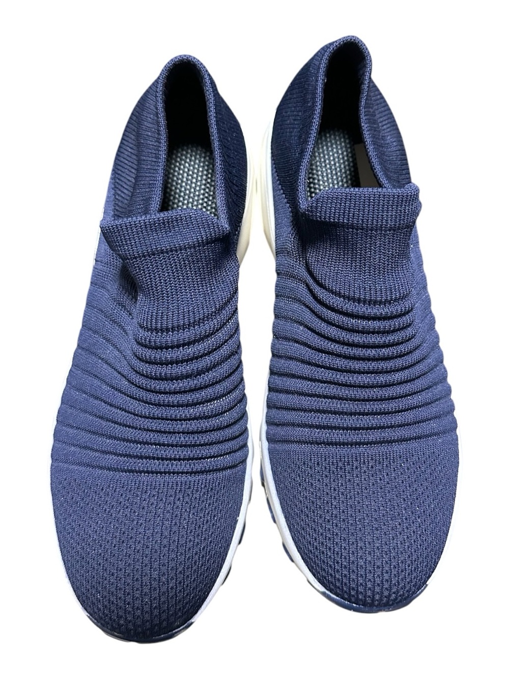 STQ Women's Slip On Walking Shoes Size 8.5 Navy Knit Memory Foam Sneakers.